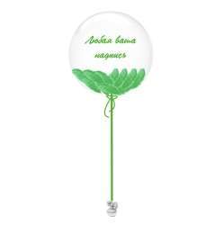 Воздушный Шар сфера Bubble 60 см. с перьями зеленый