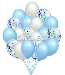 Облако из воздушных шаров &quot;Голубые и белые с синим конфетти&quot;