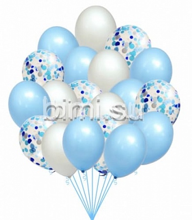 Облако из воздушных шаров &quot;Голубые и белые с синим конфетти&quot;