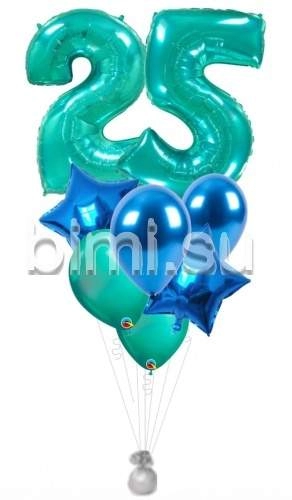 Фонтан из воздушных шаров с Бирюзовыми цифрами и синим