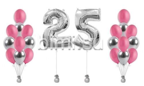 Набор воздушных шаров с серебряными цифрами и фонтанами